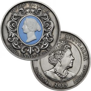 2oz 2019 60th 200th Anniversary Of Queen Victoria Cameo Antiqued Silver Coin