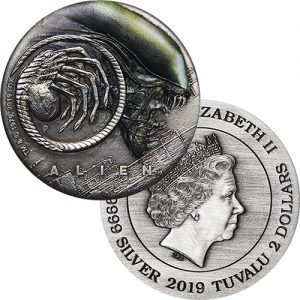 2oz 2019 Alien 40th Anniversary Antiqued Silver Coin