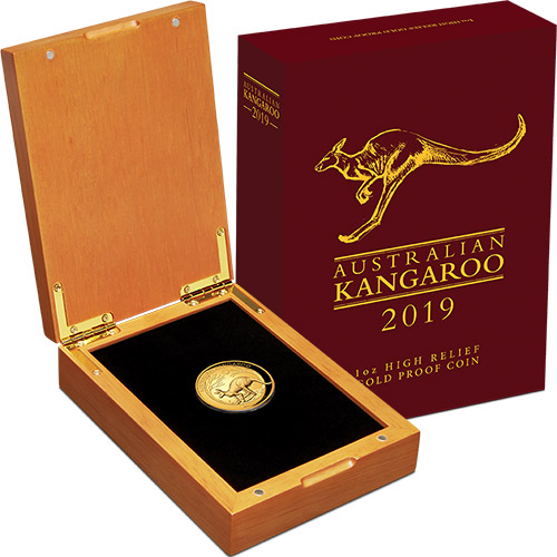 1oz 2019 Australian Kangaroo High Relief Gold Proof Coin